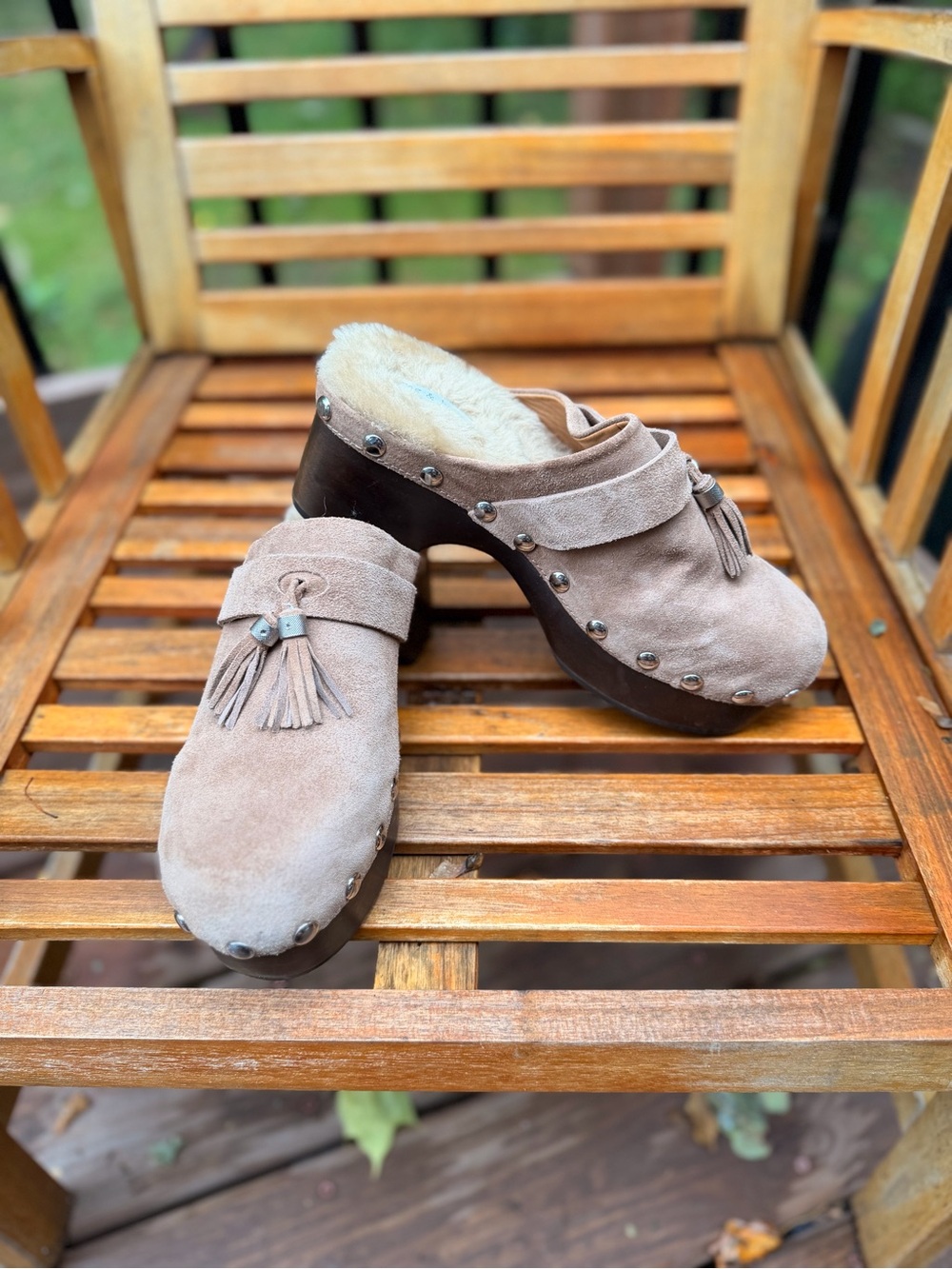 Rag & Bone Taupe Suede Tassel Lined Clog Mules